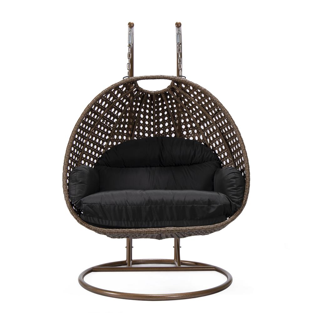 LeisureMod Wicker Hanging 2 person Egg Swing Chair , Black. Picture 2