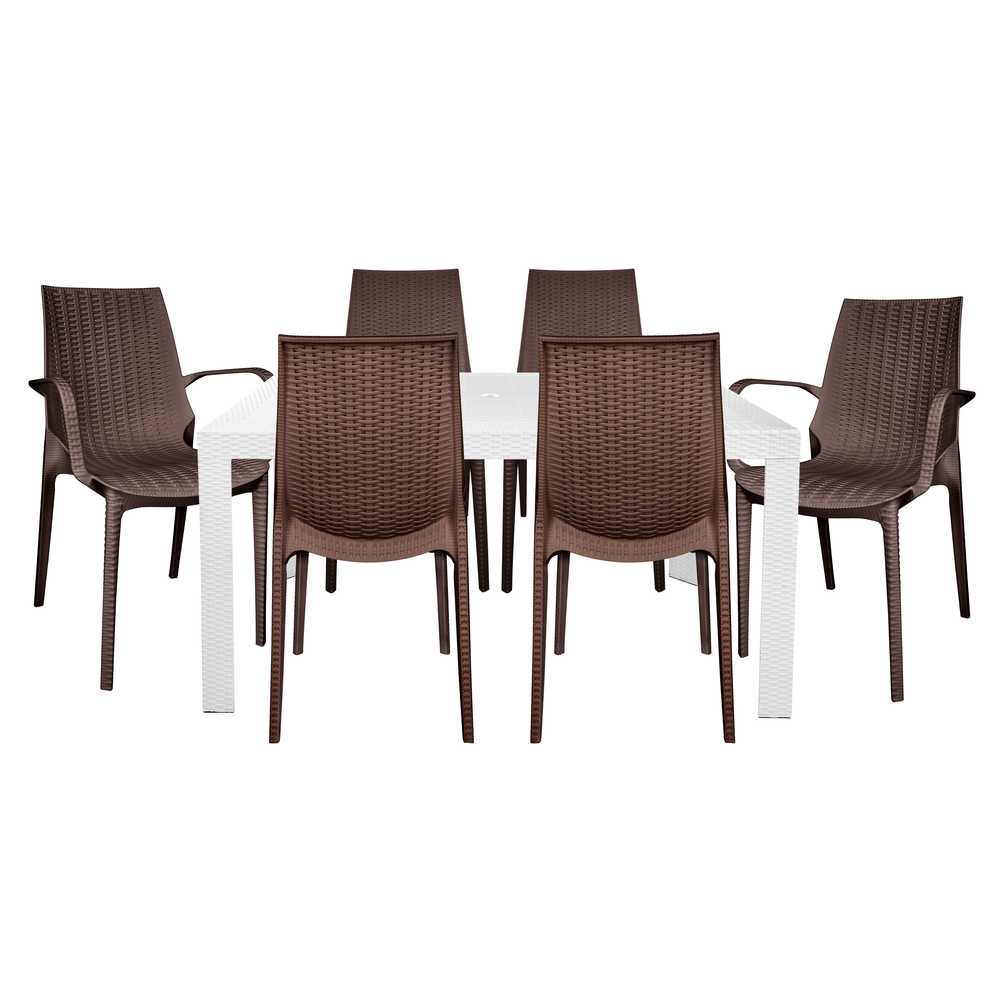 Kent Mid-Century 7-Piece Rectangular Outdoor Dining Set with 4 Side Chairs. Picture 9
