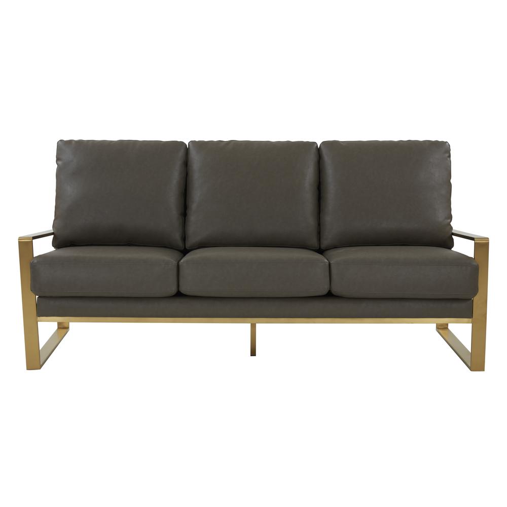 LeisureMod Jefferson Modern Design Leather Sofa With Gold Frame, Grey. Picture 6