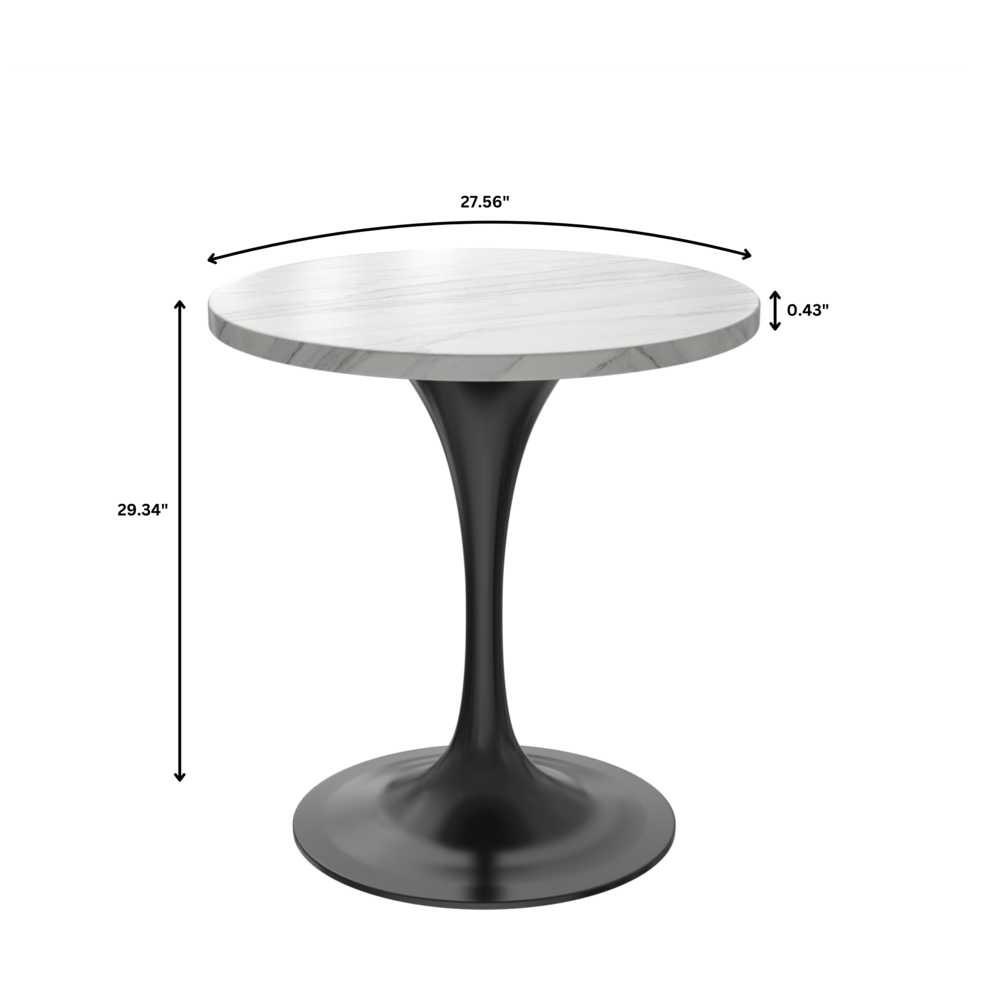 Verve 27 Round Dining Table, Black Base with Sintered Stone White Top. Picture 7