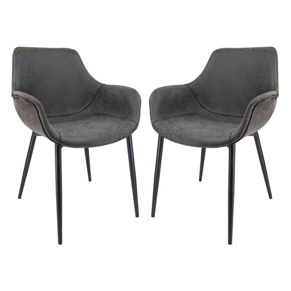 Markley Modern Leather Dining Arm Chair With Metal Legs Set of 2. Picture 1