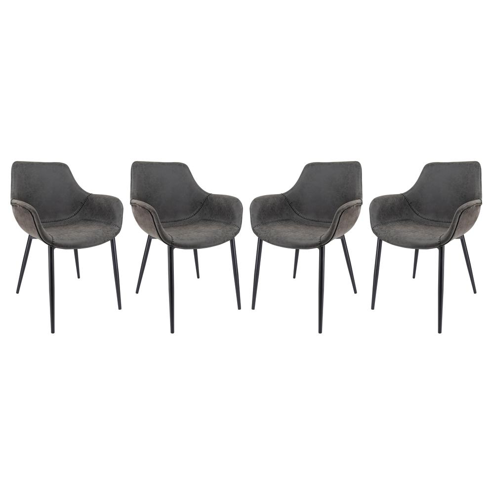 Markley Modern Leather Dining Arm Chair With Metal Legs Set of 4. Picture 1