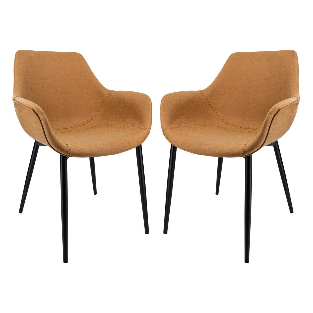 Markley Modern Leather Dining Arm Chair With Metal Legs Set of 2. Picture 1