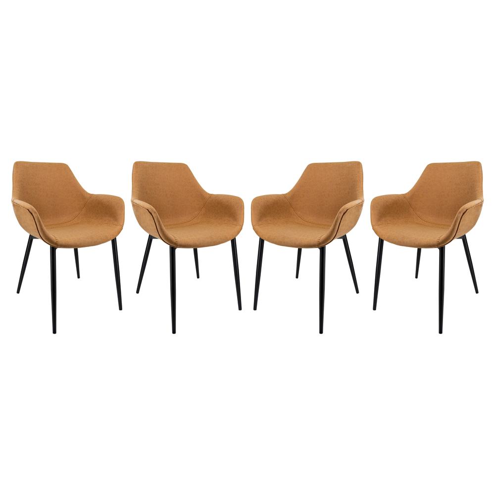 LeisureMod Markley Modern Leather Dining Arm Chair With Metal Legs Set of 4 - Light Brown. The main picture.