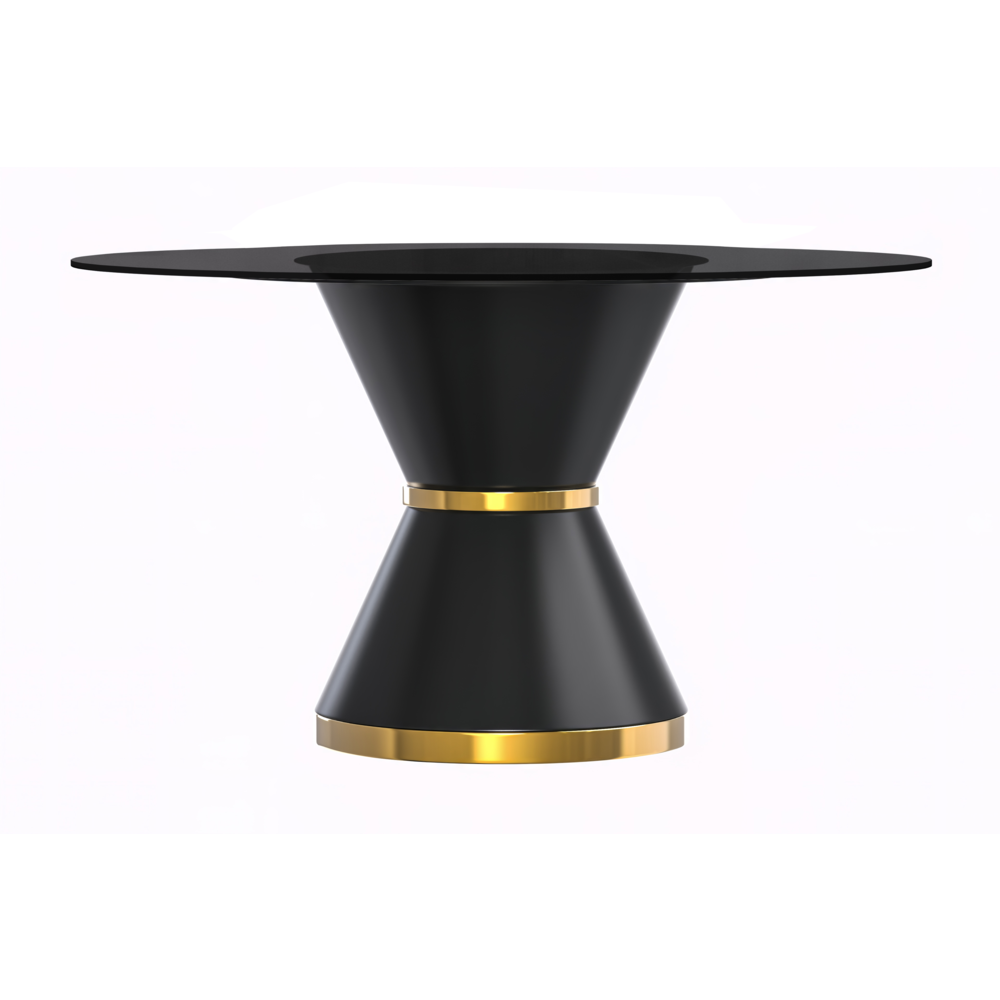 Qorvus Series Round Dining Table Black\Gold Base with 60 Round BLack Glass Top. Picture 8