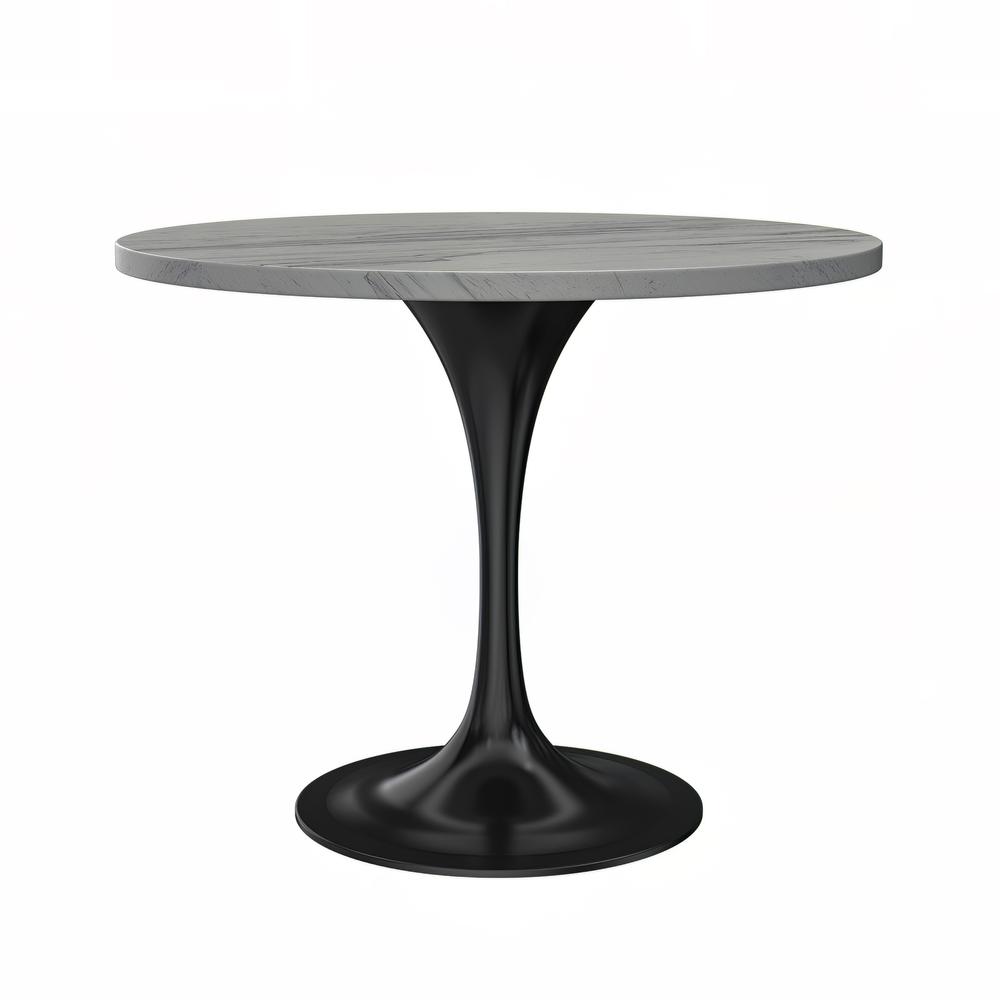 Verve 36" Round Dining Table, Black Base with Laminated White Marbleized Top. Picture 1