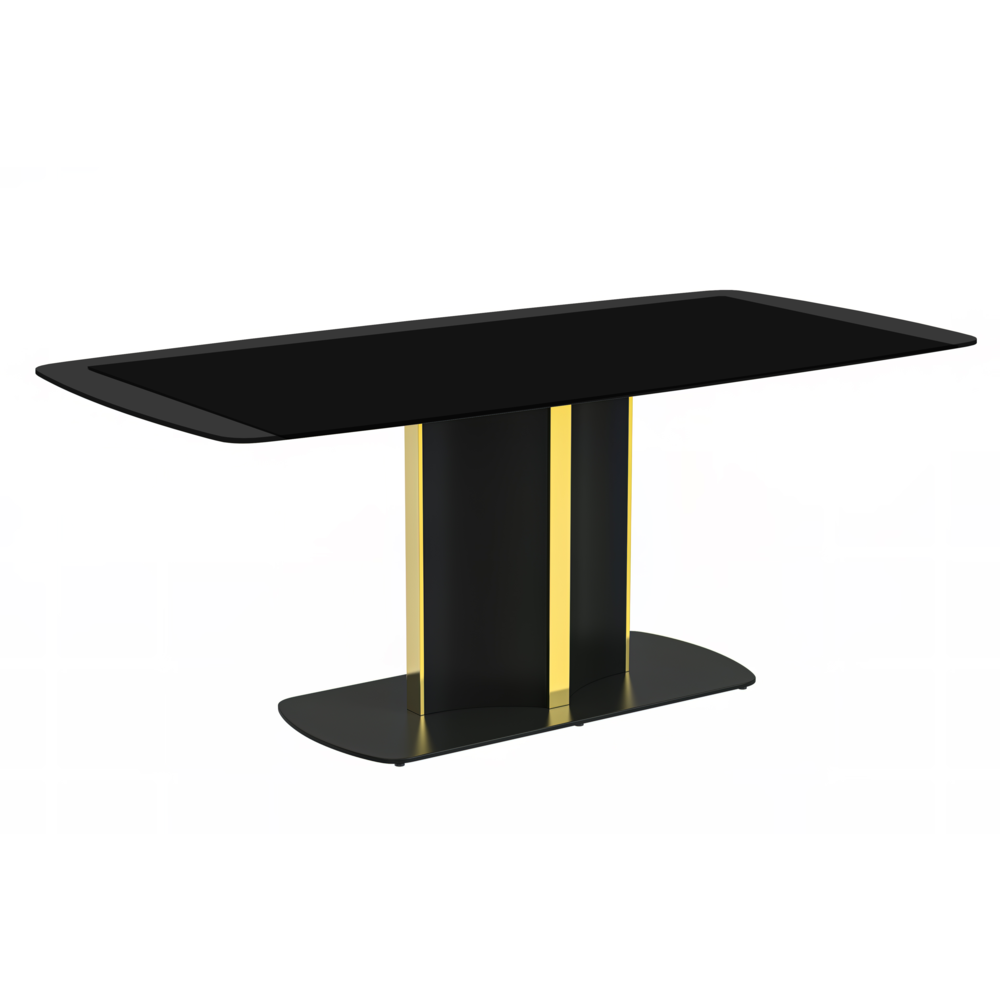 Sylva Series Modern Dining Table Black and Gold Base, With 55 Black Glass Top. Picture 2
