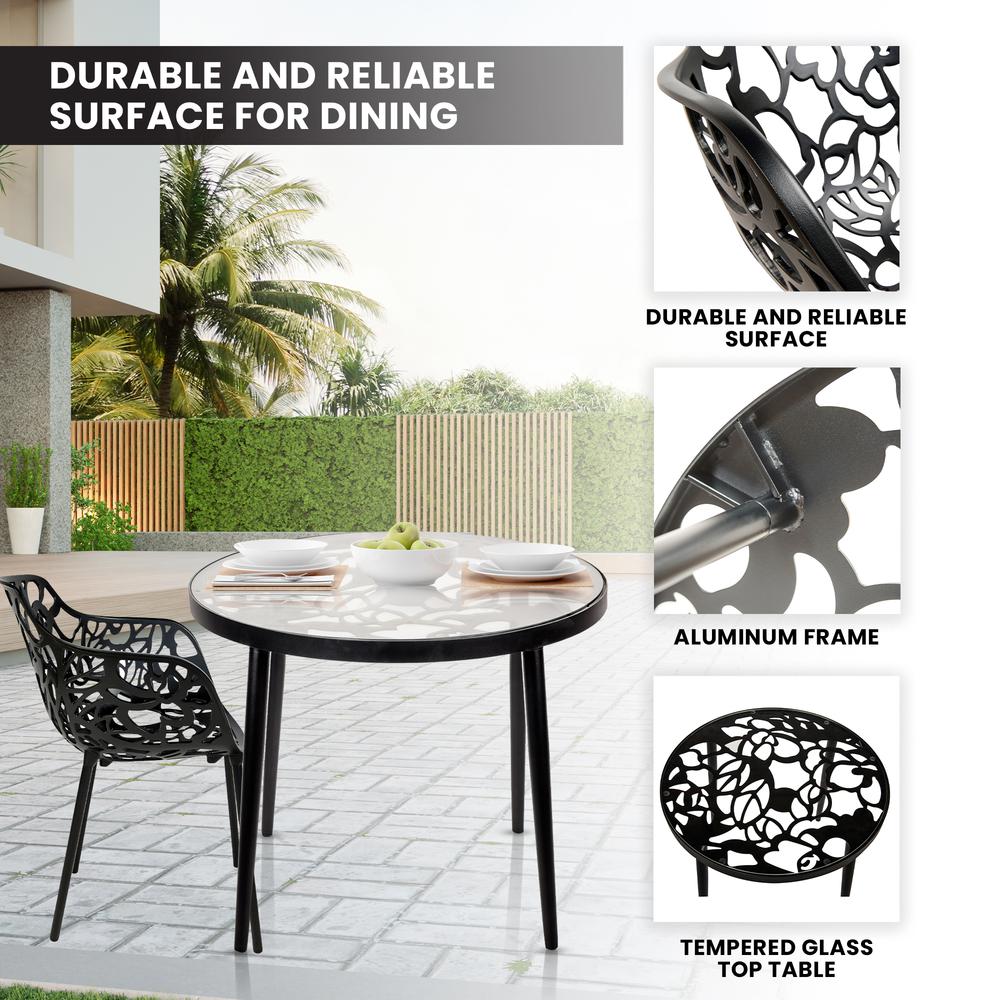 3-Piece Aluminum Outdoor Patio Dining Set with Tempered Glass Top Table. Picture 2