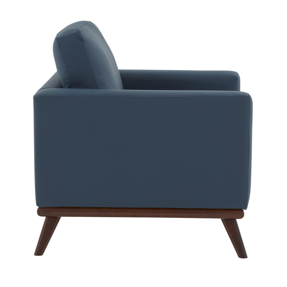 LeisureMod Chester Modern Leather Accent Arm Chair With Birch Wood Base, Navy Blue. Picture 4
