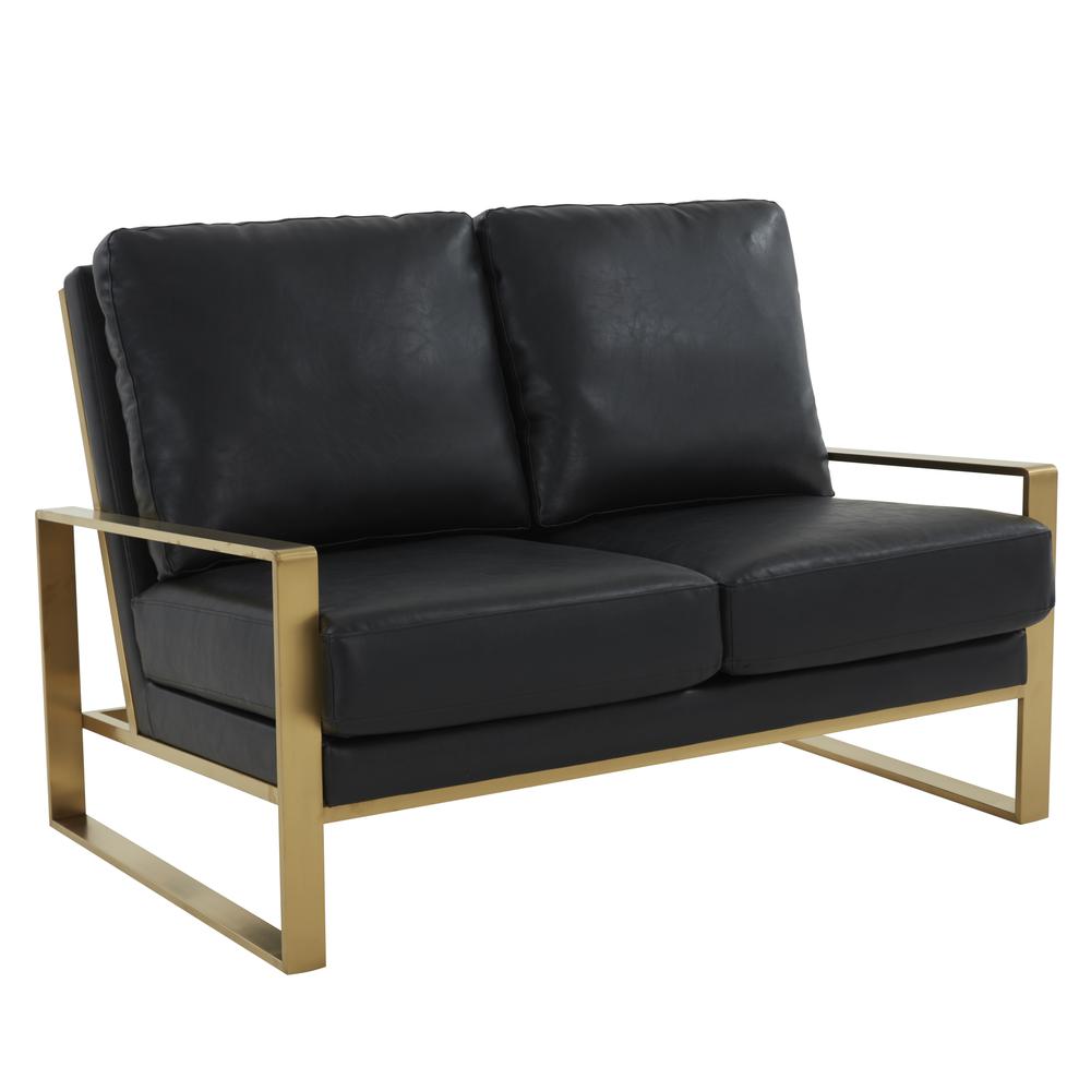Jefferson - Leather Loveseat - Gold Frame - Black. Picture 1