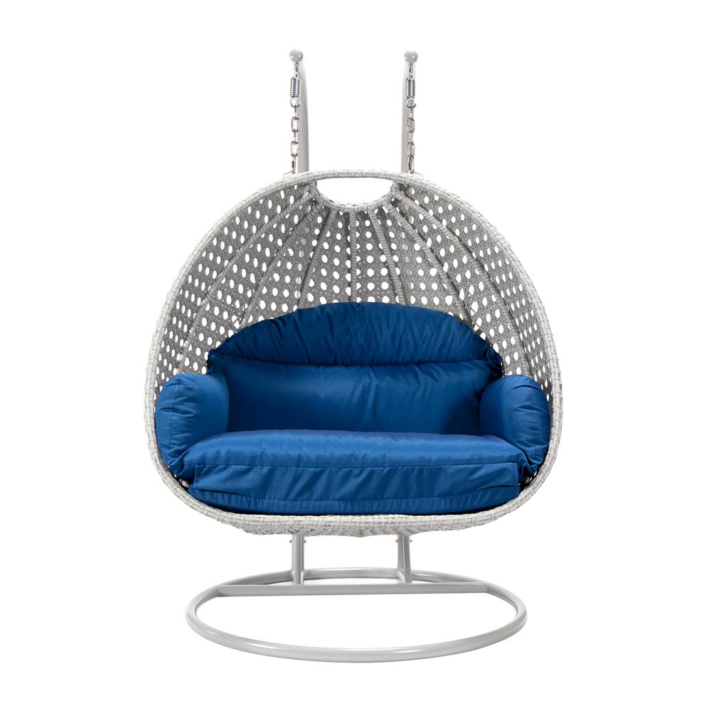LeisureMod Wicker Hanging 2 person Egg Swing Chair in Blue. Picture 2