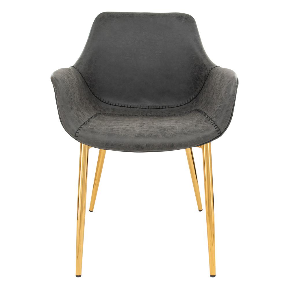 LeisureMod Markley Modern Leather Dining Arm Chair With Gold Metal Legs Set of 2 - Charcoal Black. Picture 2