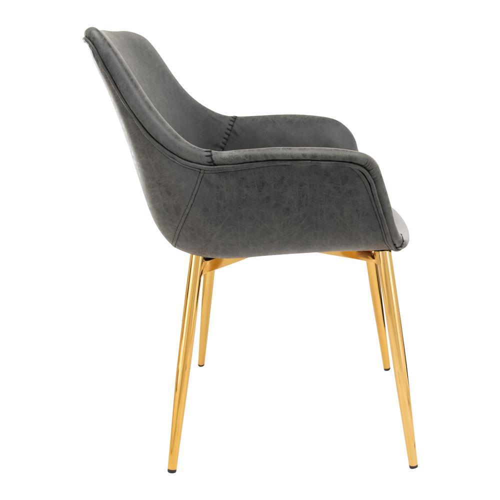 LeisureMod Markley Modern Leather Dining Arm Chair With Gold Metal Legs Set of 2 - Charcoal Black. Picture 3