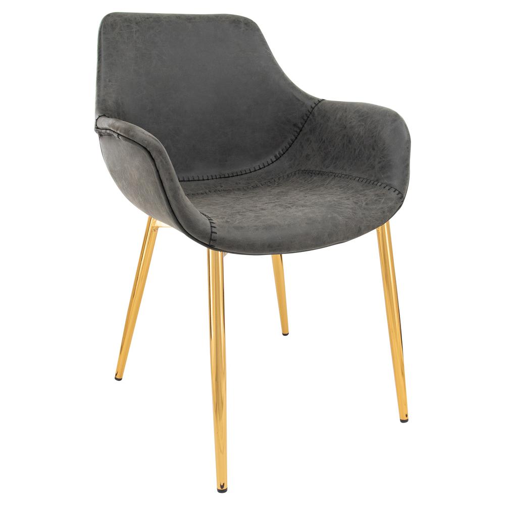 LeisureMod Markley Modern Leather Dining Armchair Kitchen Chairs with Gold Metal Legs… in Charcoal Black. Picture 1