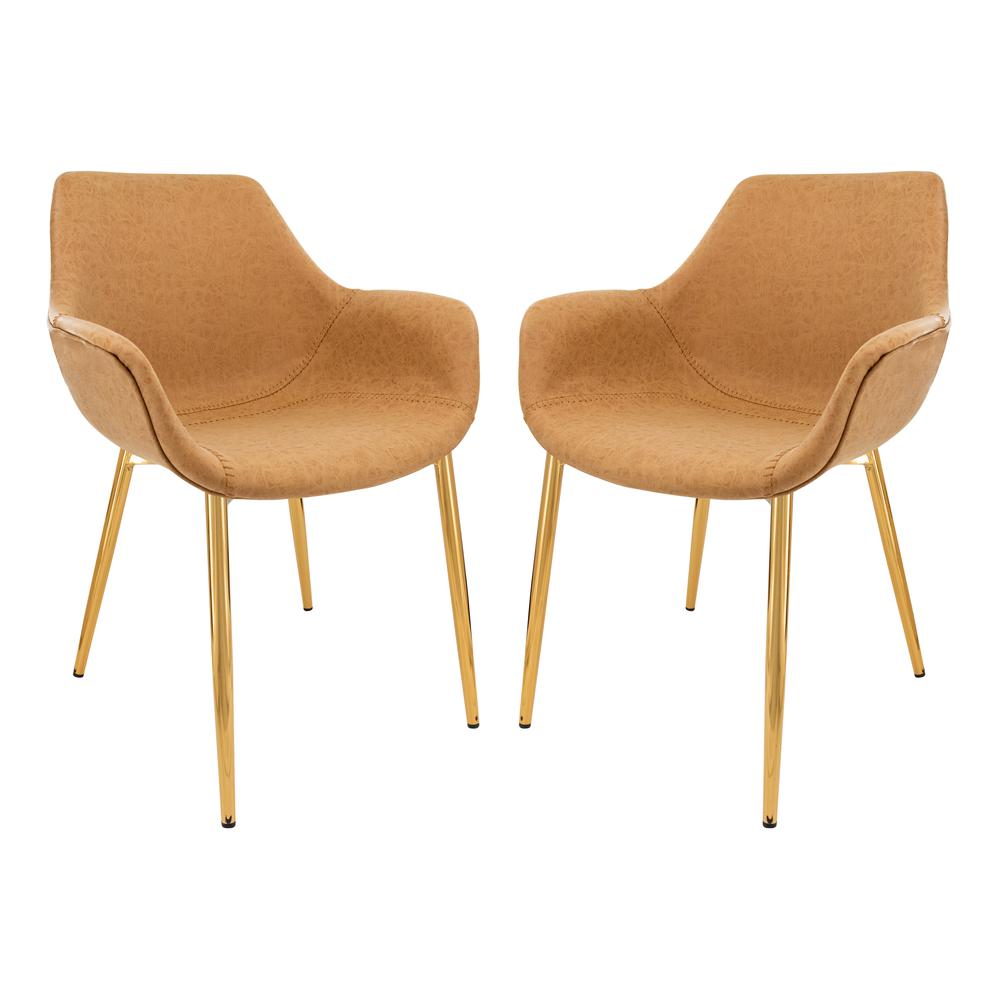 Markley Modern Leather Dining Arm Chair With Gold Metal Legs Set of 2. Picture 1