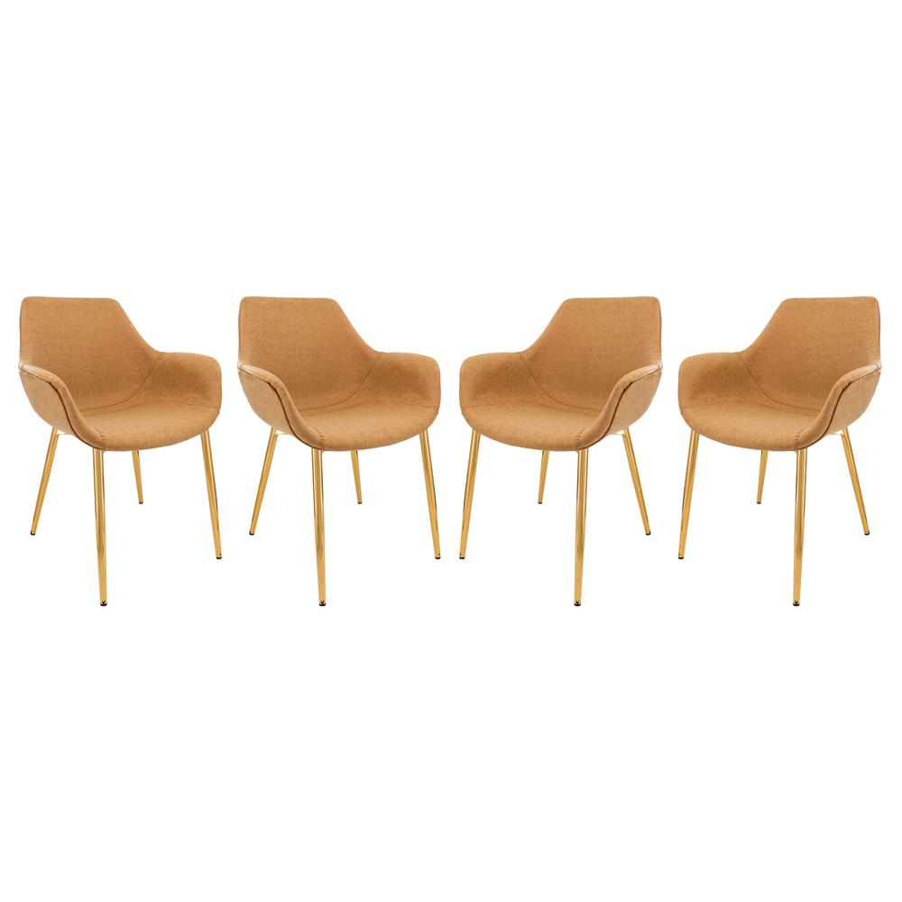 Markley Modern Leather Dining Arm Chair With Gold Metal Legs Set of 4. Picture 2