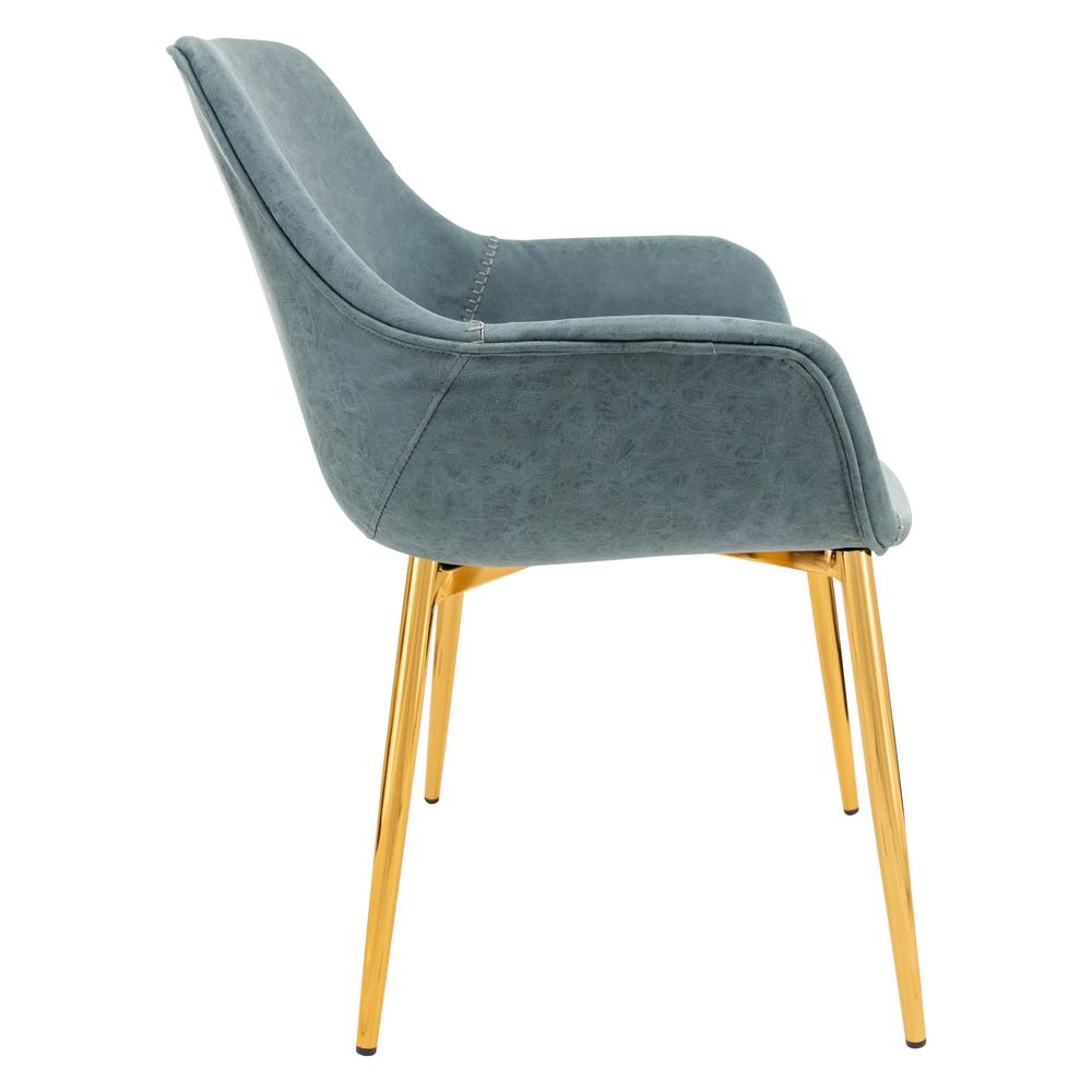 Markley Modern Leather Dining Arm Chair With Gold Metal Legs. Picture 3