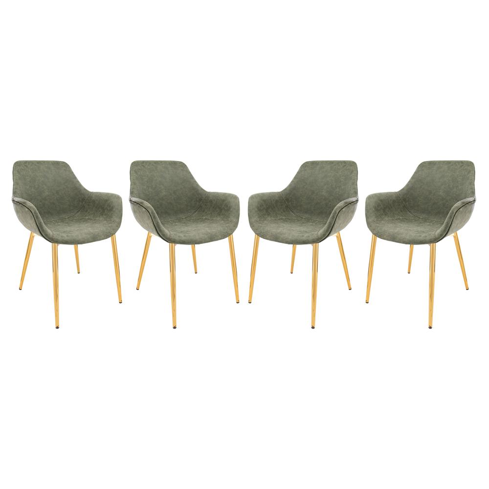 Markley Modern Leather Dining Arm Chair With Gold Metal Legs Set of 4. Picture 1