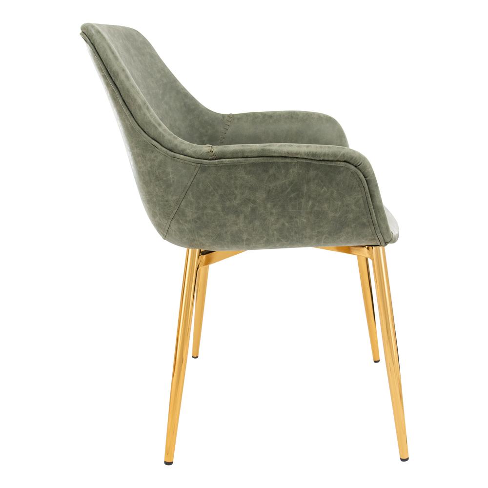 Markley Modern Leather Dining Arm Chair With Gold Metal Legs. Picture 2