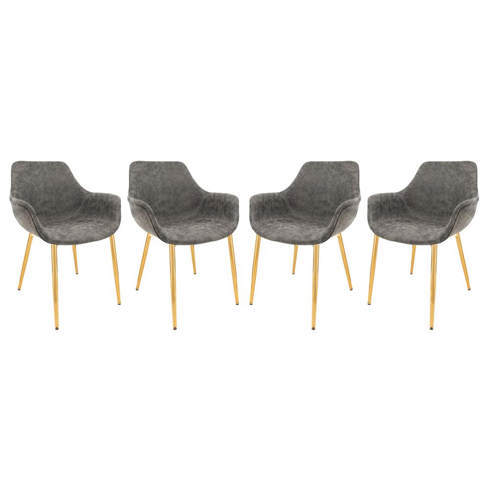 Markley Modern Leather Dining Arm Chair With Gold Metal Legs Set of 4. Picture 1