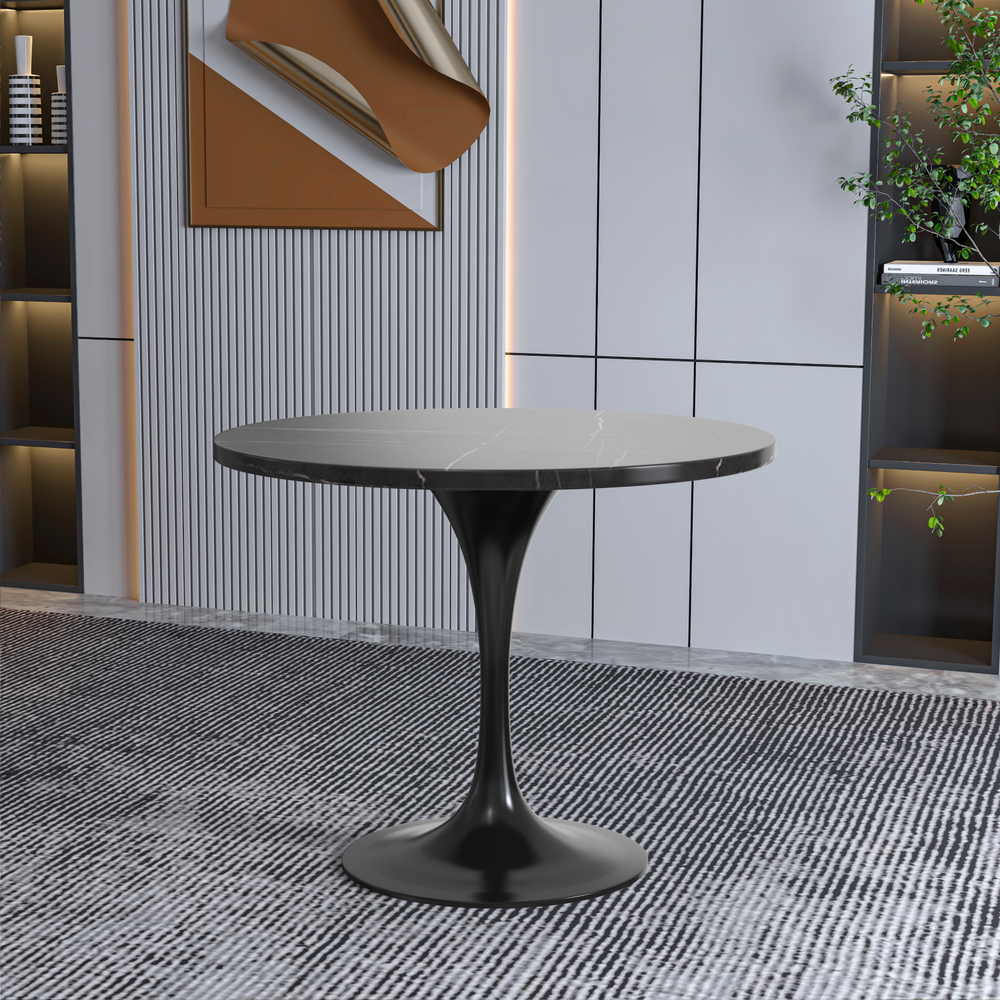 Verve 36 Round Dining Table, Black Base with Sintered Stone Black Top. Picture 6