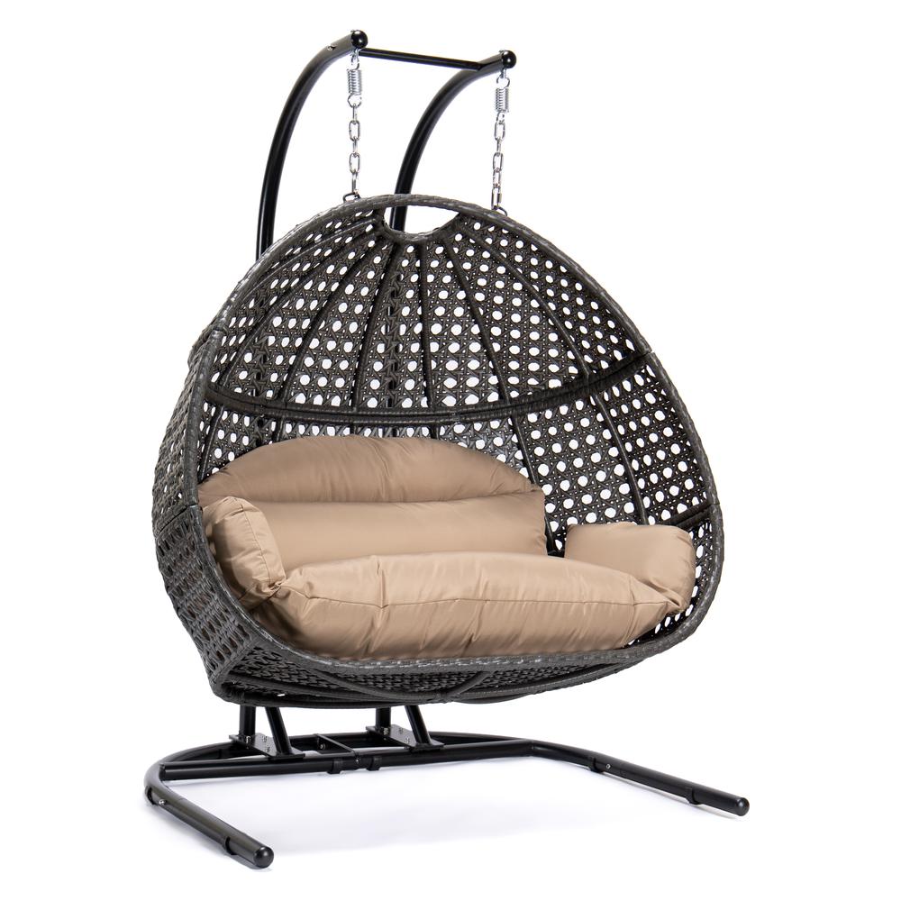 LeisureMod Wicker Hanging Double Egg Swing Chair  EKDCH-57BR. Picture 9