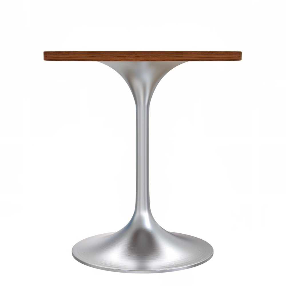 Verve 27" Round Dining Table, Brushed Chrome Base with Cognac Brown MDF Top. Picture 3