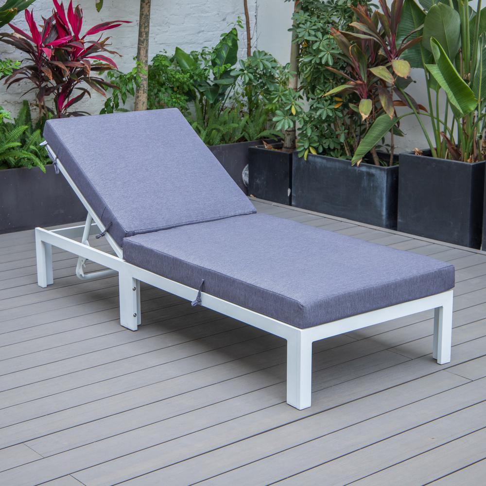 Chelsea Modern Outdoor White Chaise Lounge Chair With Cushions. Picture 6