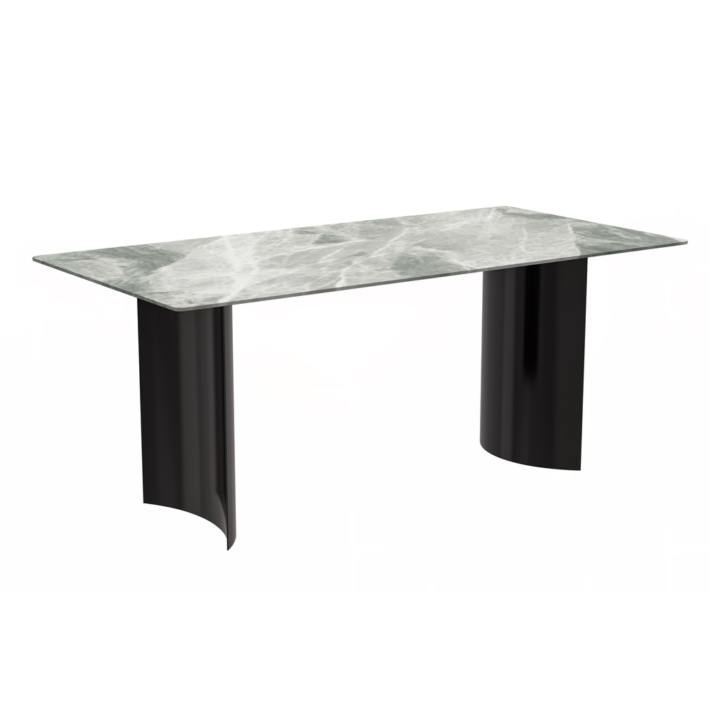Dining Table Black Stainless Steel Base, With 55 Light Grey Sintered Stone Top. Picture 1