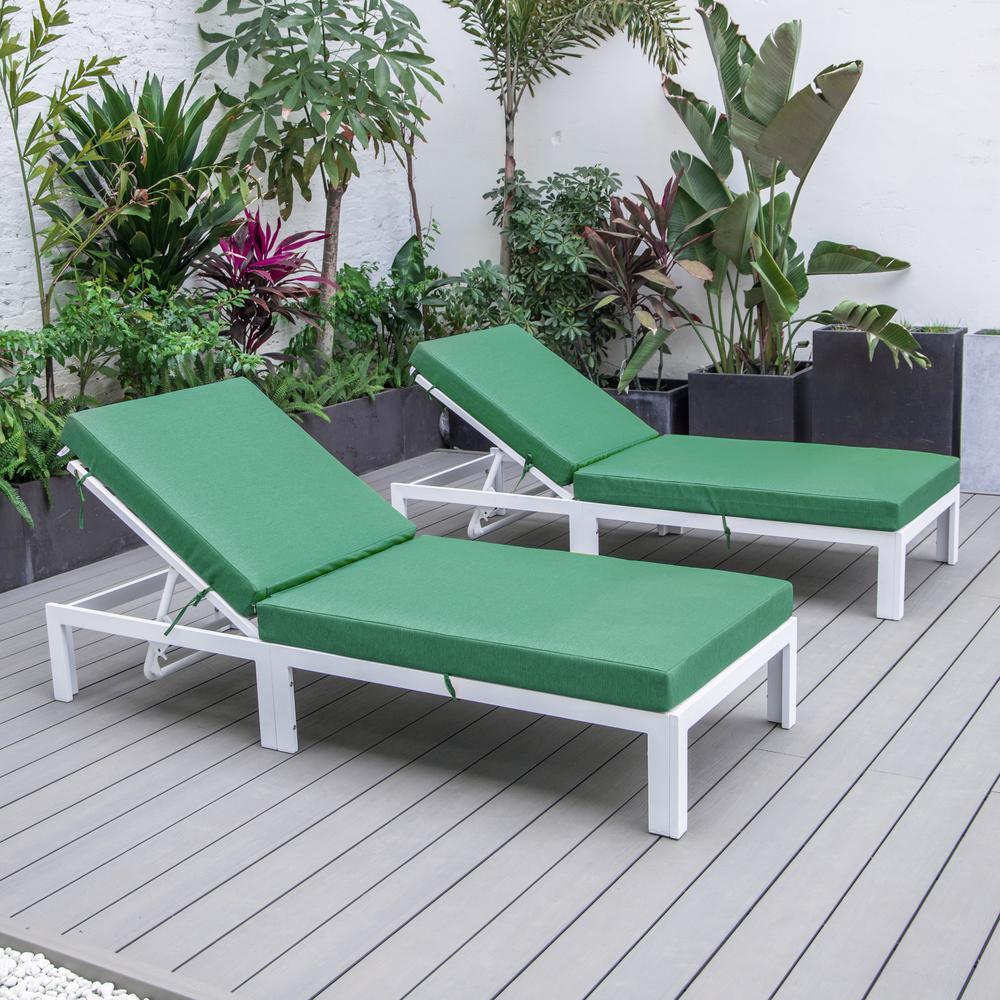 Chelsea Modern Outdoor White Chaise Lounge Chair With Cushions Set of 2. Picture 3