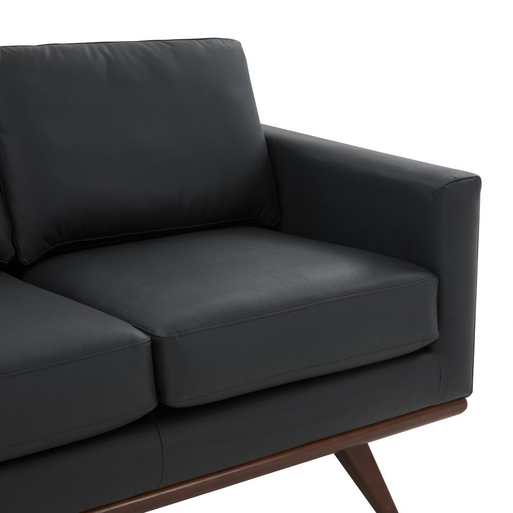 LeisureMod Chester Modern Leather Loveseat With Birch Wood Base, Black. Picture 6