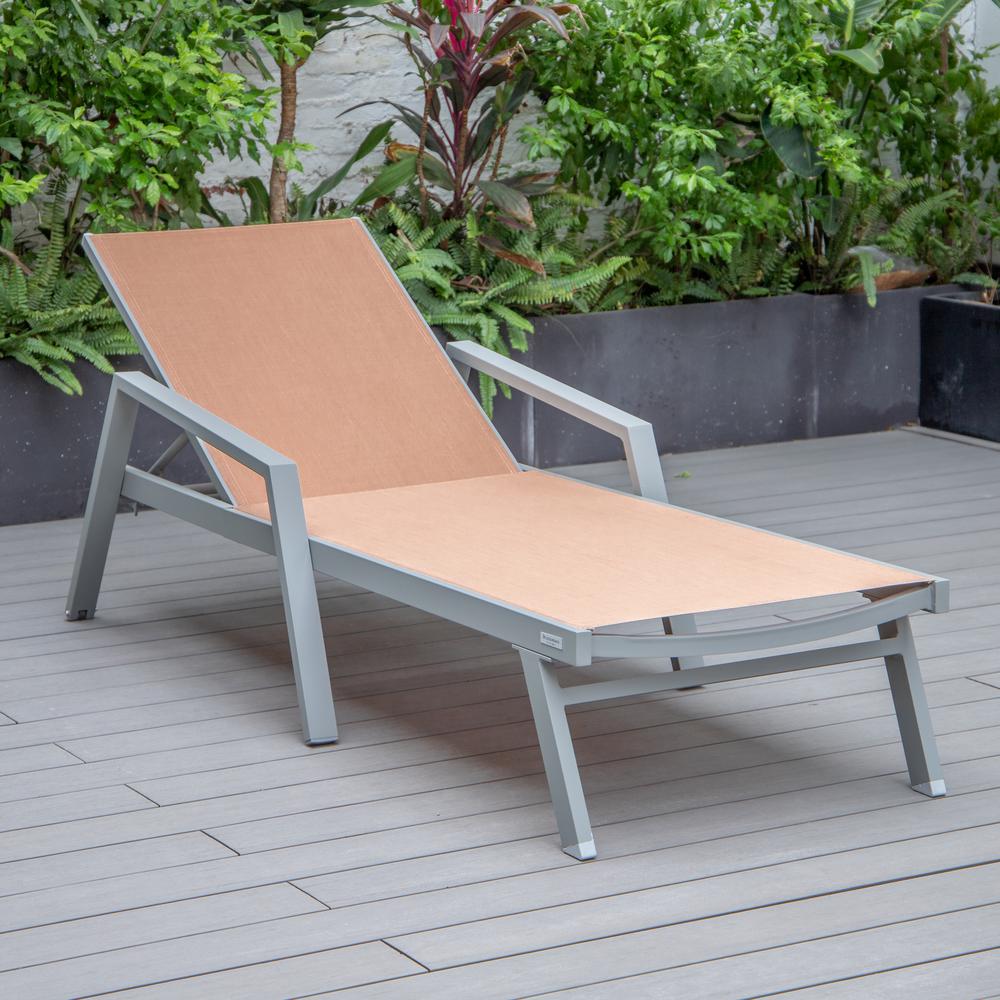 Grey Aluminum Outdoor Patio Chaise Lounge Chair With Arms. Picture 22
