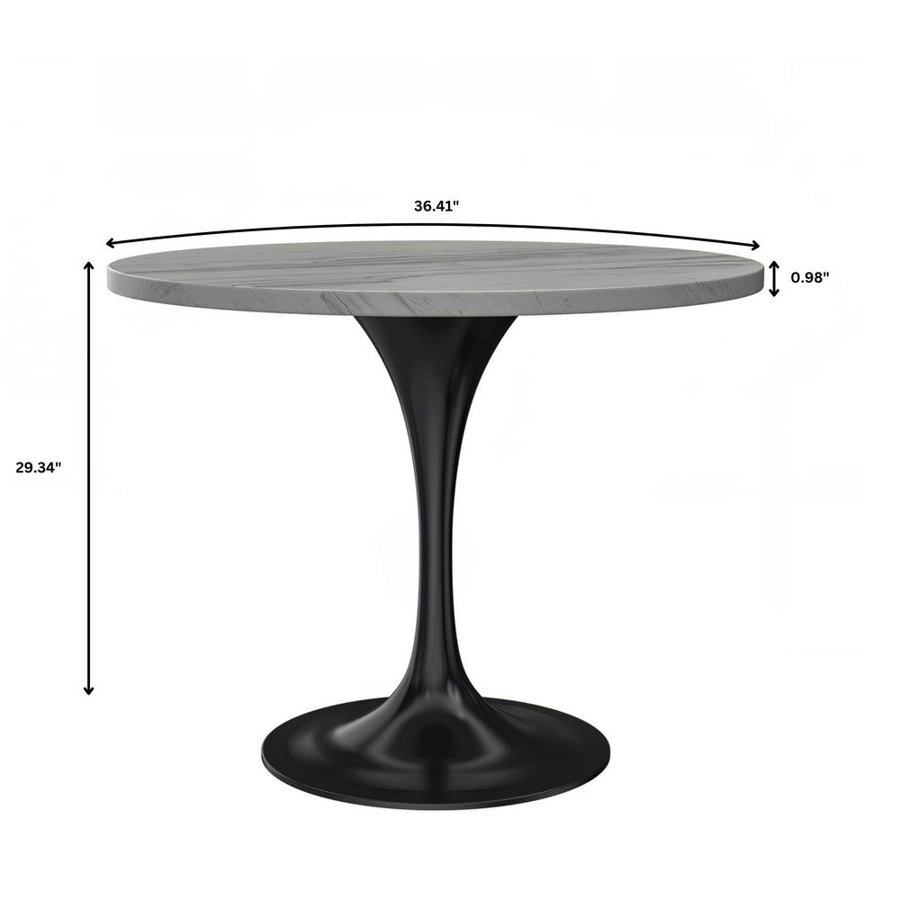 Verve 36" Round Dining Table, Black Base with Laminated White Marbleized Top. Picture 3