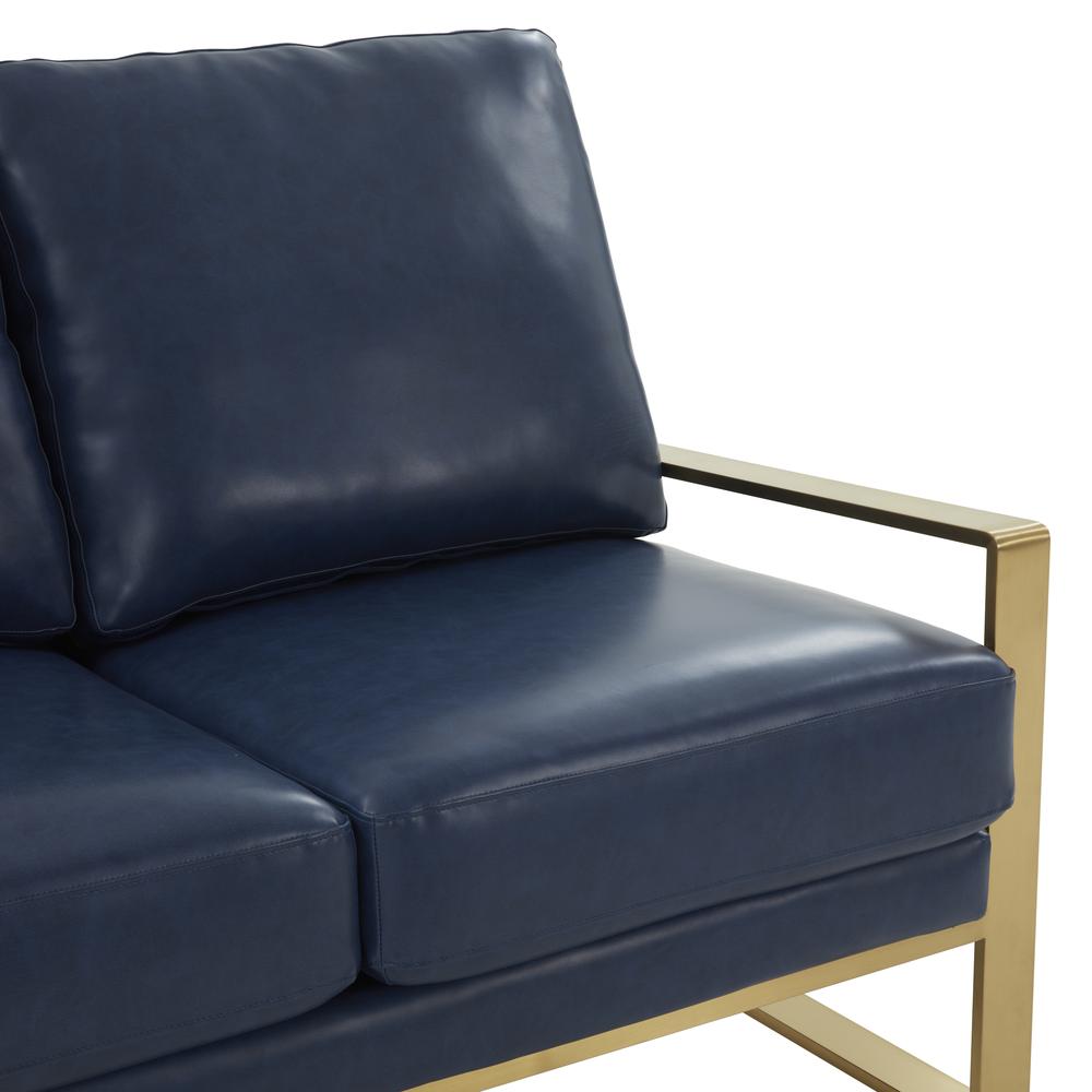 Jefferson - Leather Loveseat - Gold Frame - Navy Blue. Picture 7