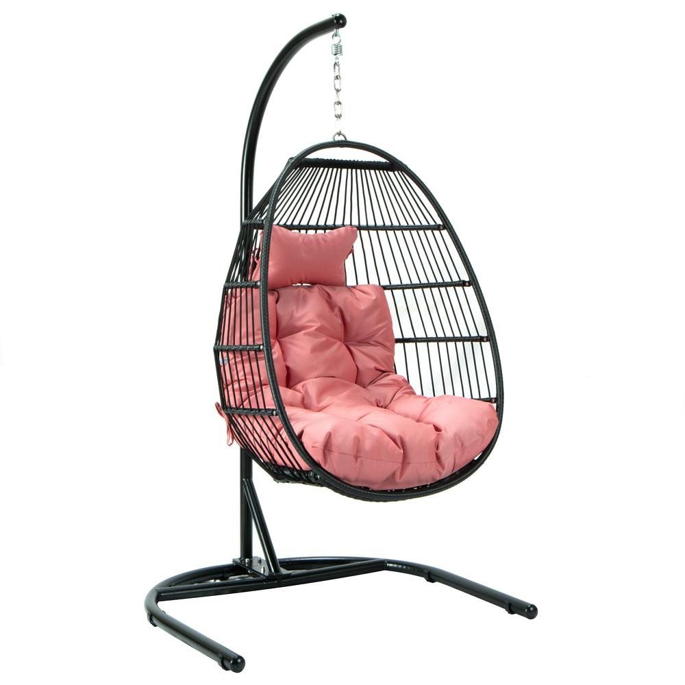 LeisureMod Wicker Folding Hanging Egg Swing Chair ESCF40PK. Picture 1