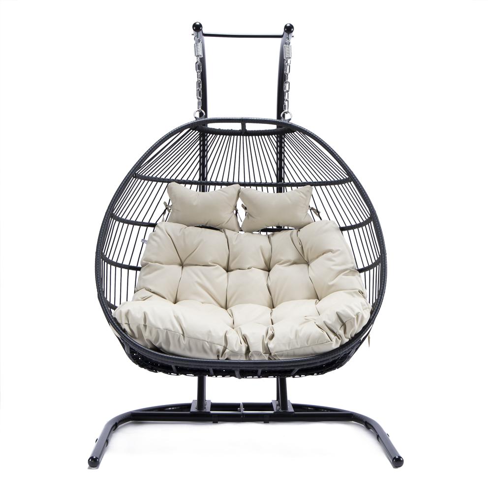 LeisureMod Wicker 2 Person Double Folding Hanging Egg Swing Chair ESCF52BG. Picture 1