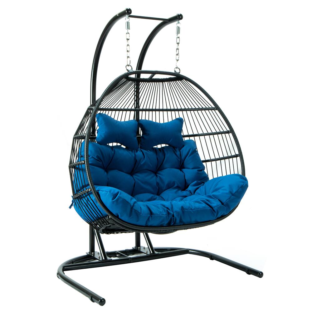LeisureMod Wicker 2 Person Double Folding Hanging Egg Swing Chair ESCF52BU. Picture 1