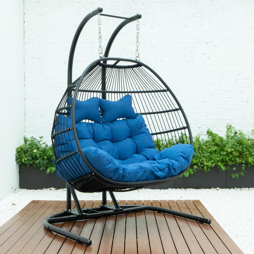 LeisureMod Wicker 2 Person Double Folding Hanging Egg Swing Chair ESCF52BU. Picture 7