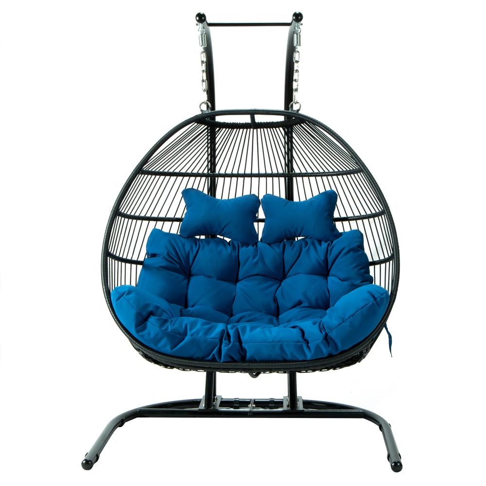 LeisureMod Wicker 2 Person Double Folding Hanging Egg Swing Chair ESCF52BU. Picture 8