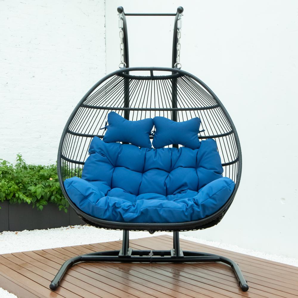 LeisureMod Wicker 2 Person Double Folding Hanging Egg Swing Chair ESCF52BU. Picture 9