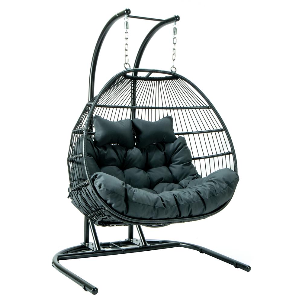LeisureMod Wicker 2 Person Double Folding Hanging Egg Swing Chair ESCF52CH. Picture 20