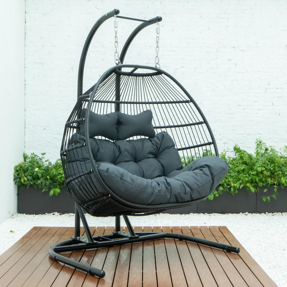 LeisureMod Wicker 2 Person Double Folding Hanging Egg Swing Chair ESCF52CH. Picture 26