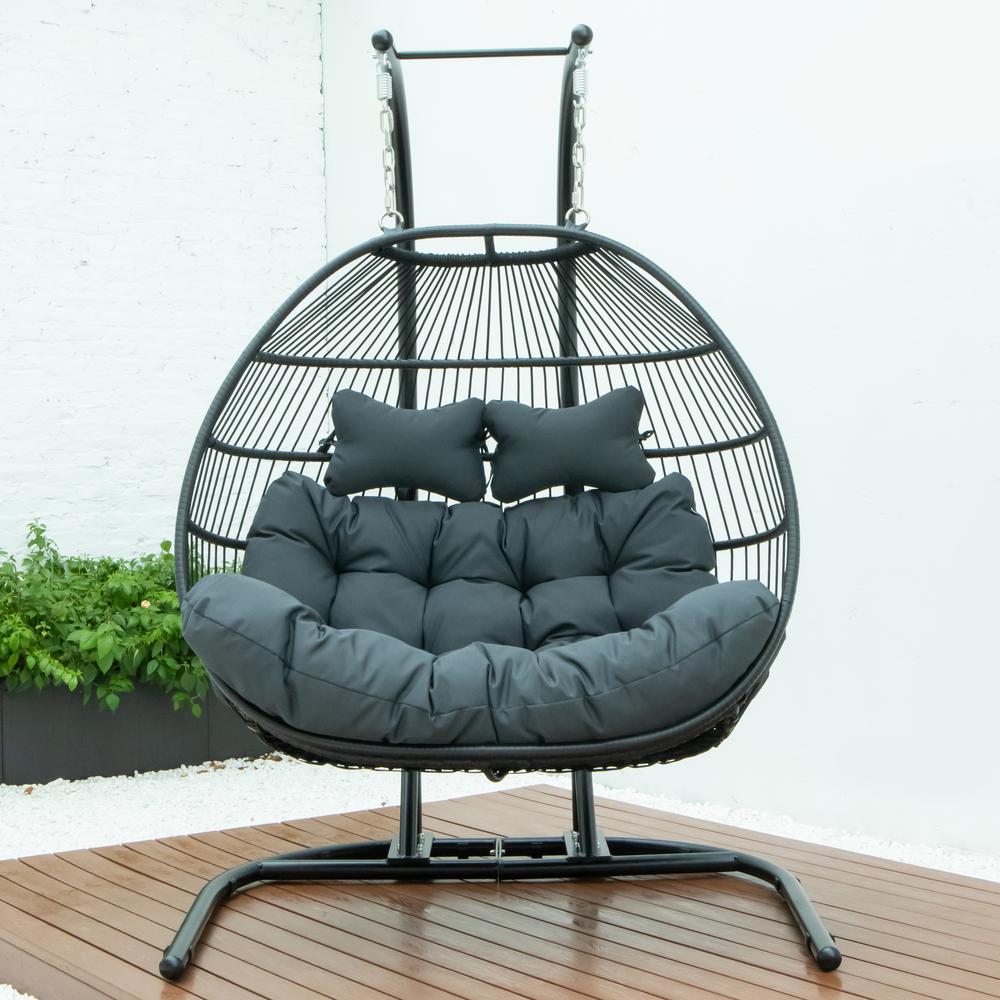 LeisureMod Wicker 2 Person Double Folding Hanging Egg Swing Chair ESCF52CH. Picture 28