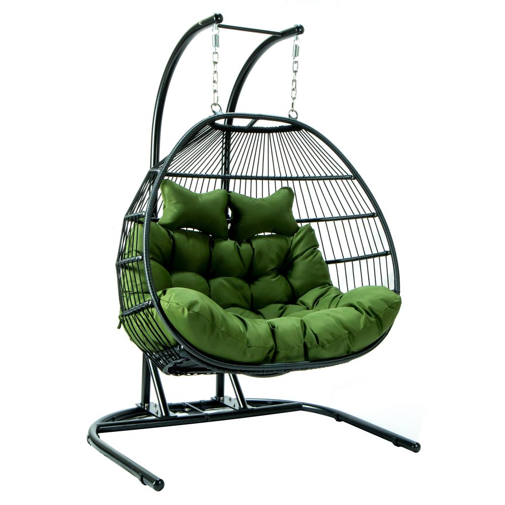 LeisureMod Wicker 2 Person Double Folding Hanging Egg Swing Chair ESCF52DG. Picture 1