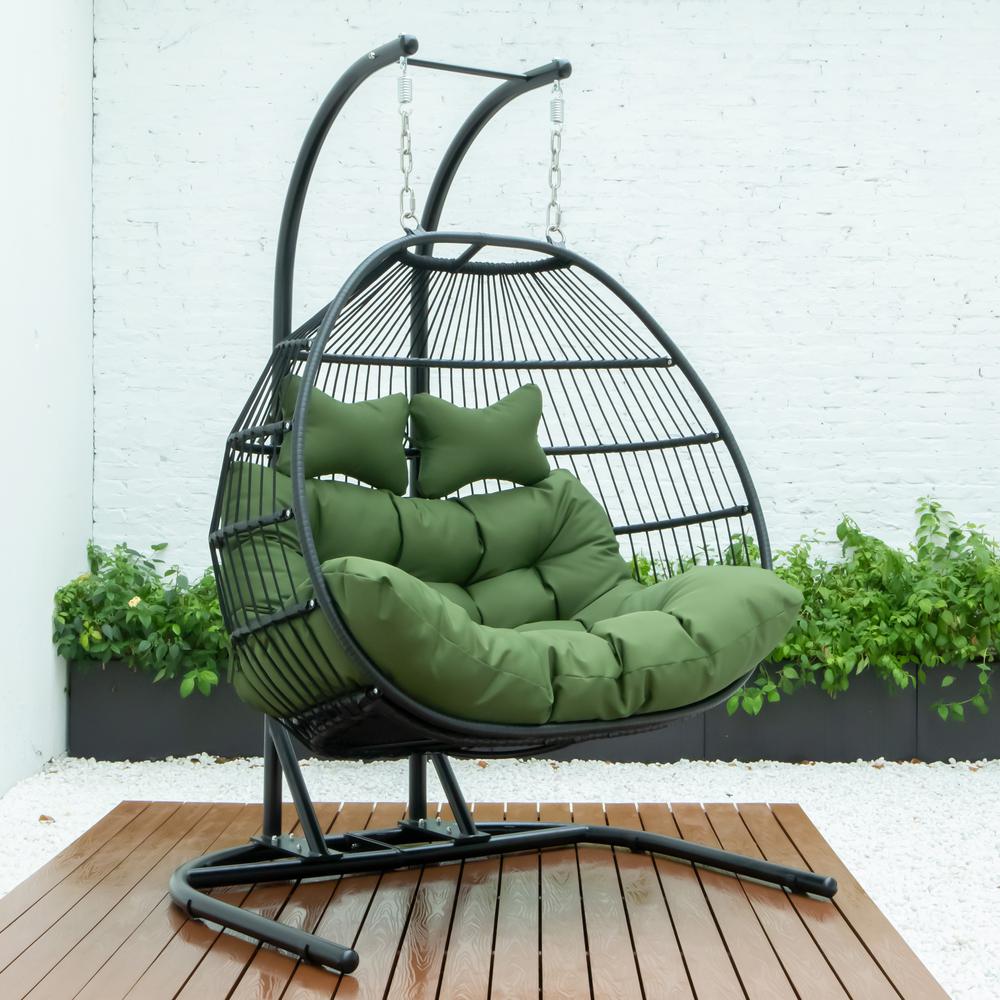 LeisureMod Wicker 2 Person Double Folding Hanging Egg Swing Chair ESCF52DG. Picture 7