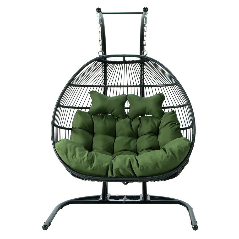 LeisureMod Wicker 2 Person Double Folding Hanging Egg Swing Chair ESCF52DG. Picture 8