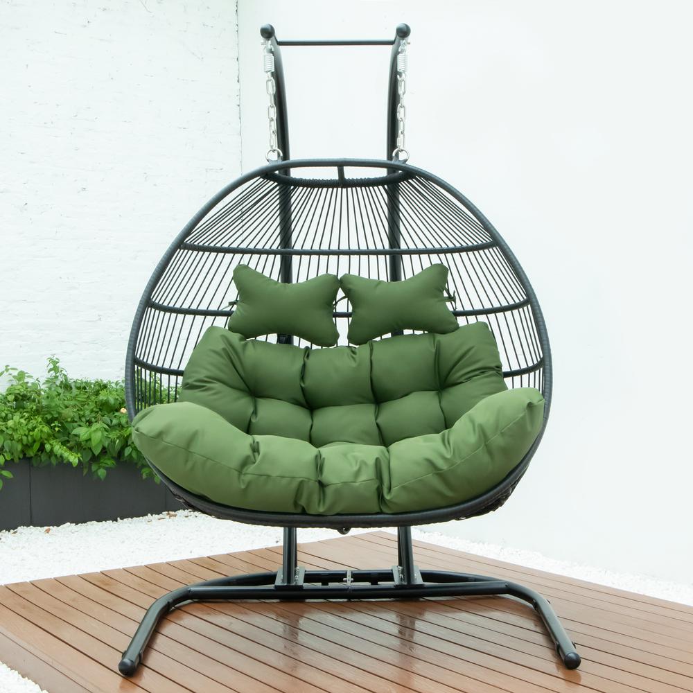 LeisureMod Wicker 2 Person Double Folding Hanging Egg Swing Chair ESCF52DG. Picture 9