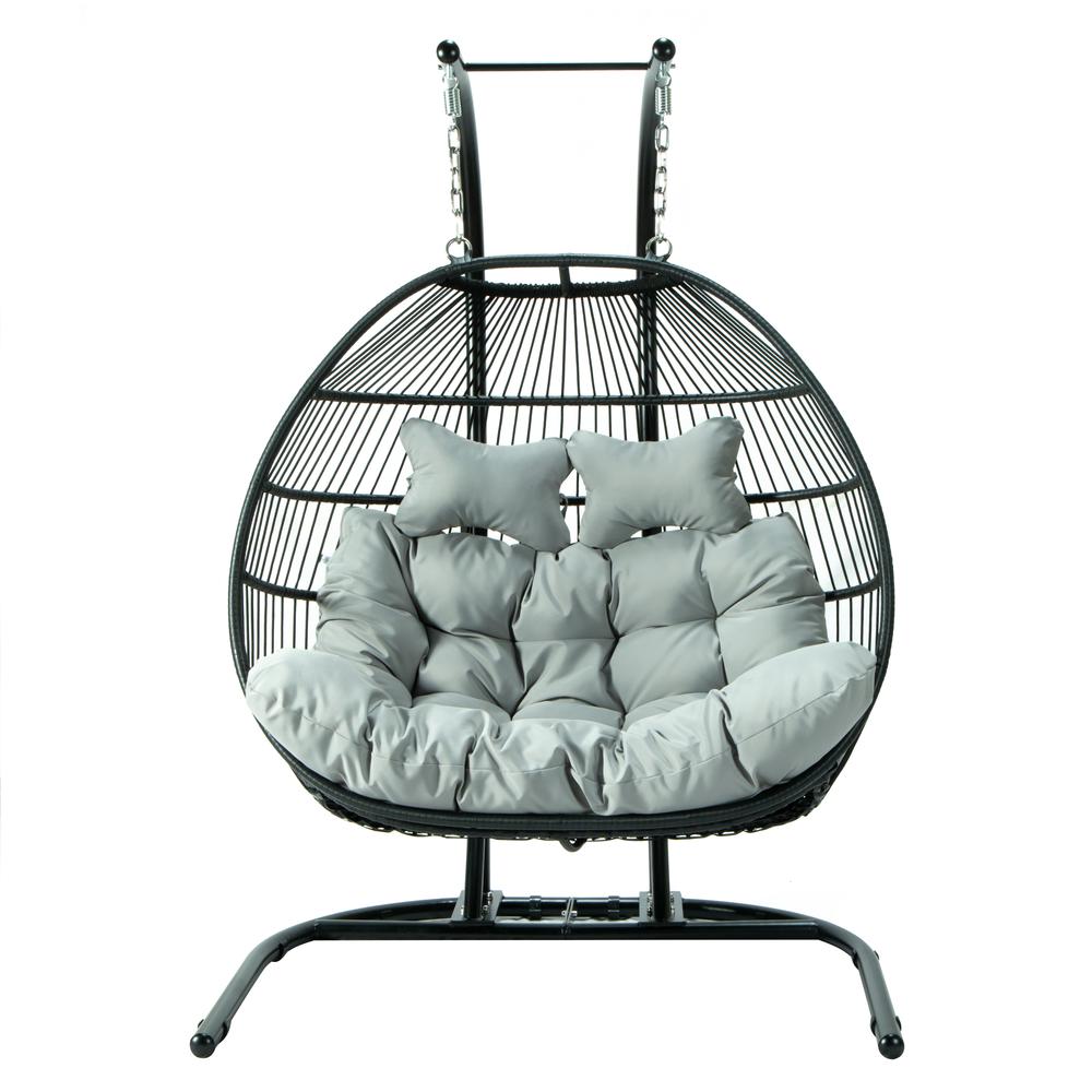 LeisureMod Wicker 2 Person Double Folding Hanging Egg Swing Chair ESCF52LGR. Picture 1
