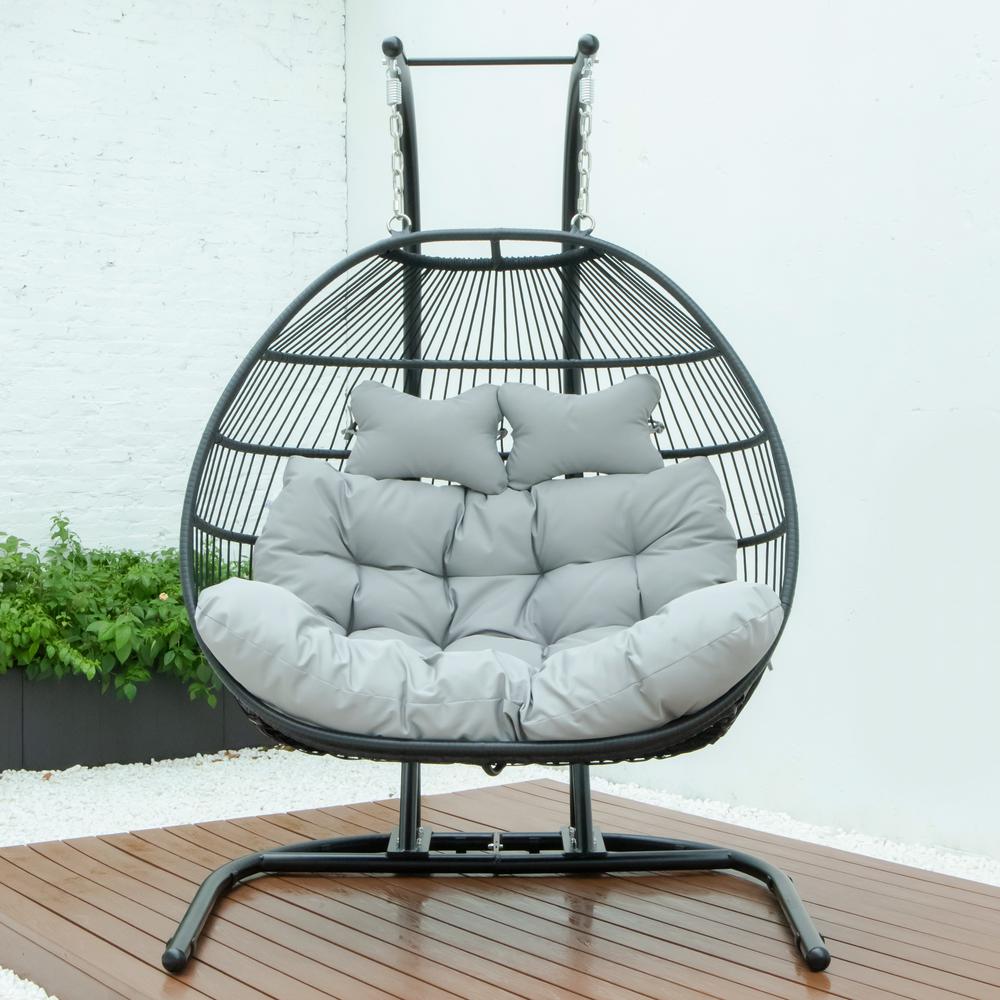 LeisureMod Wicker 2 Person Double Folding Hanging Egg Swing Chair ESCF52LGR. Picture 5
