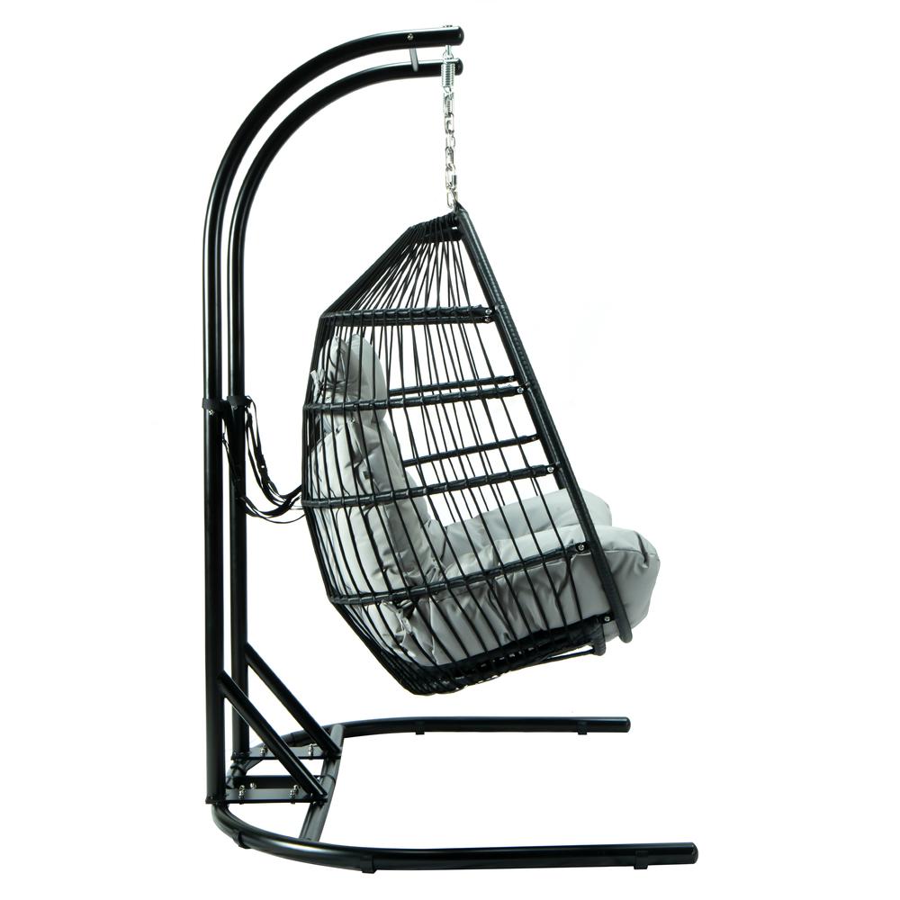 LeisureMod Wicker 2 Person Double Folding Hanging Egg Swing Chair ESCF52LGR. Picture 3